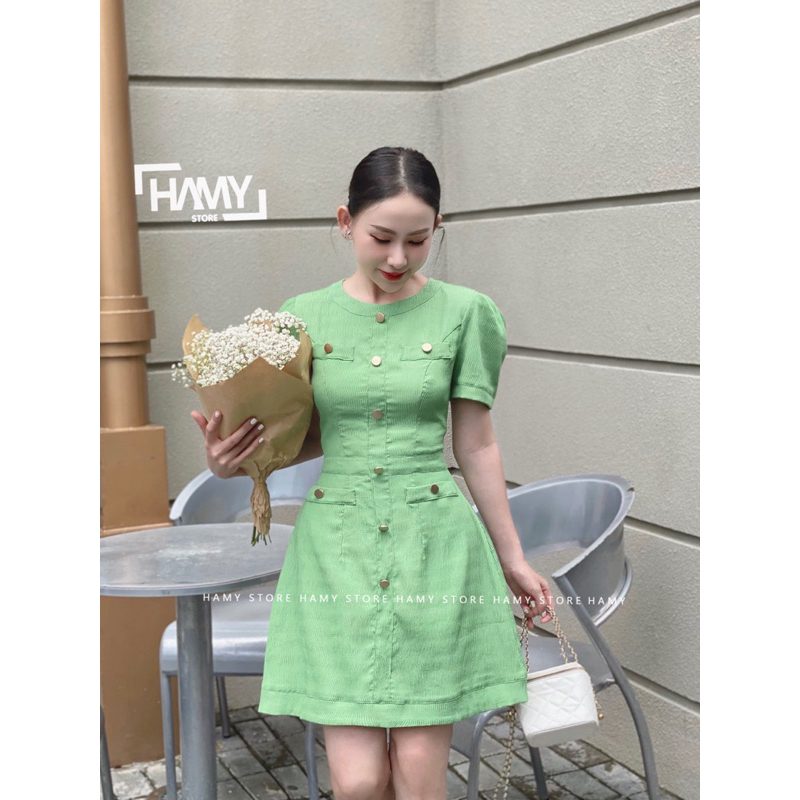 Đầm Sọc Gân Cổ Tròn