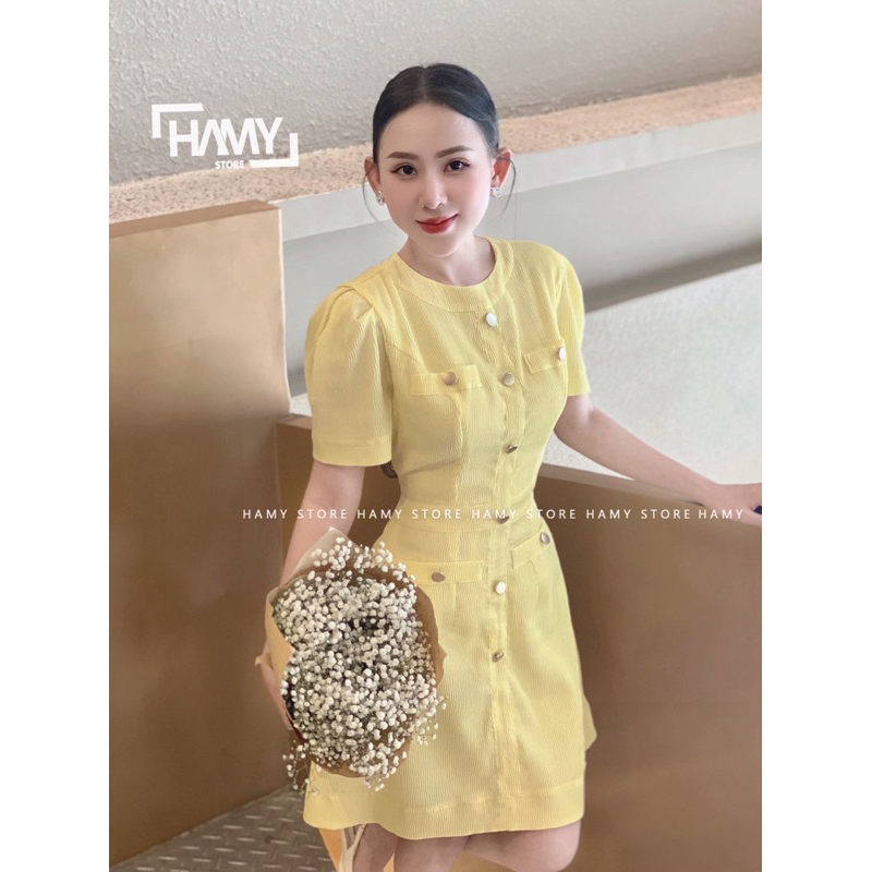 Đầm Sọc Gân Cổ Tròn