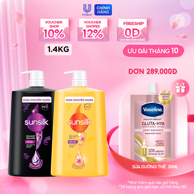 Dầu gội Sunsilk 1.4kg làm sạch và mềm mượt tóc gấp 5 lần, cho mái tóc ngát hương suốt 48h