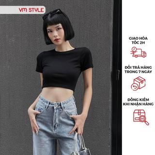 Áo croptop trơn nữ VMSTYLE chất thun co giãn ngắn tay nhiều màu sắc - ATU00028