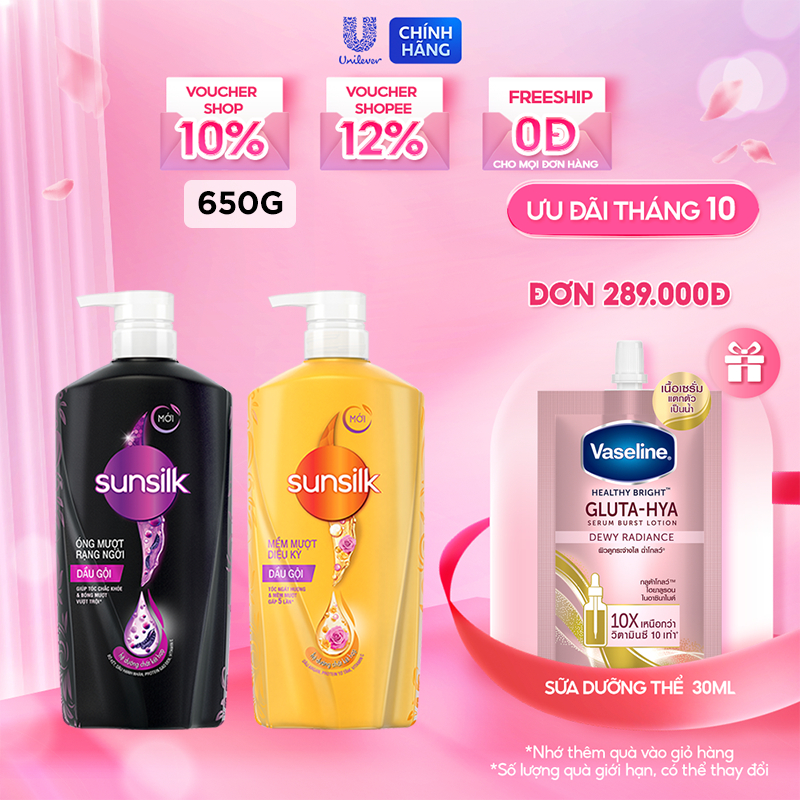 Dầu gội Sunsilk 650g làm sạch và mềm mượt tóc gấp 5 lần, cho mái tóc ngát hương suốt 48h