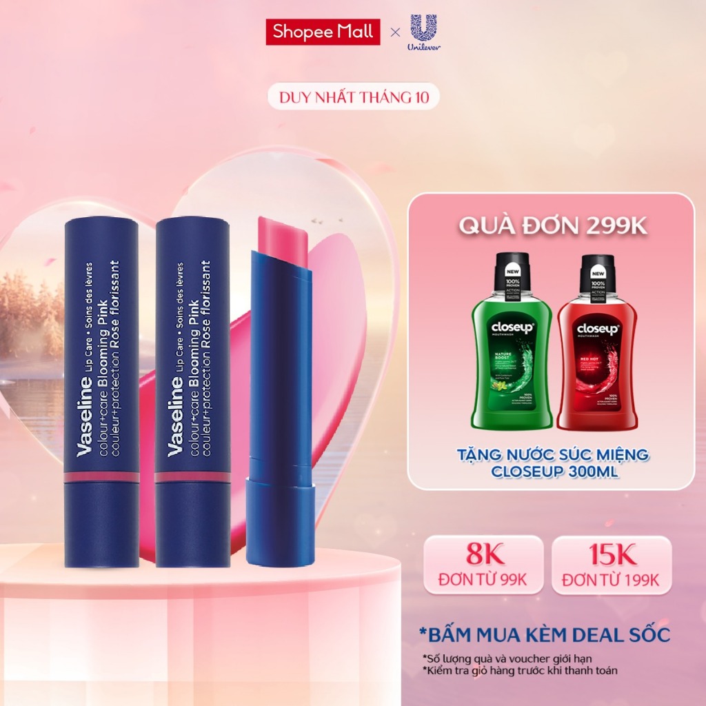 Combo 2 Son dưỡng môi Vaseline Colour+Care Blooming Pink 3g