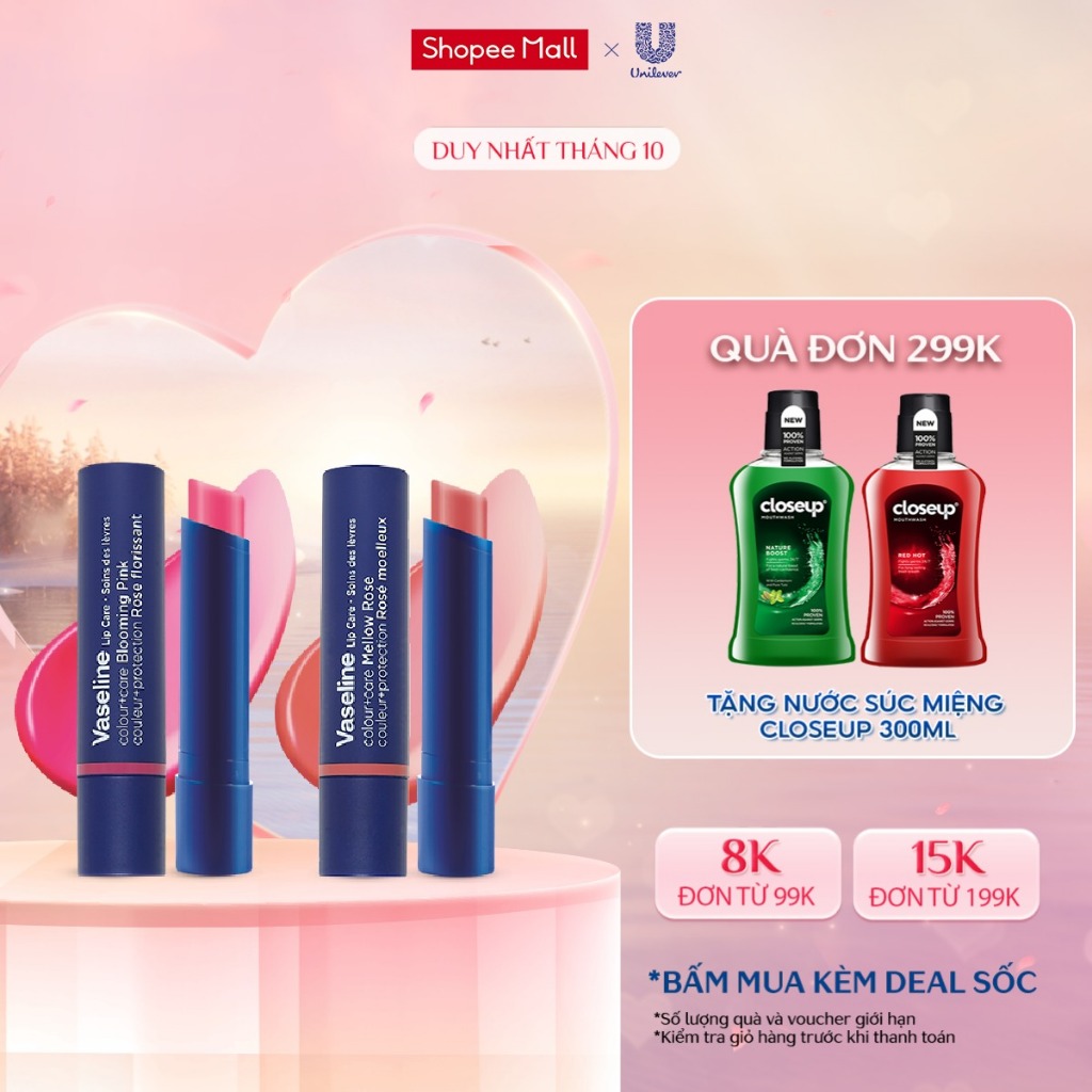 Combo 2 Son dưỡng môi Vaseline Colour+Care Blooming Pink & Mellow Rose 3g