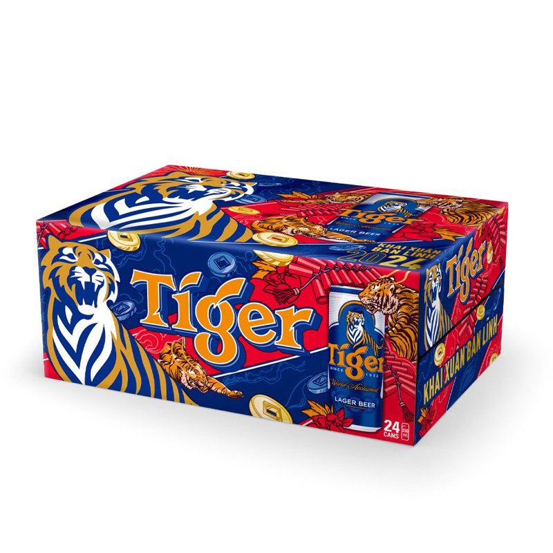 Thùng 24 Lon Bia Tiger 330ml/Lon - Bao bì Xuân