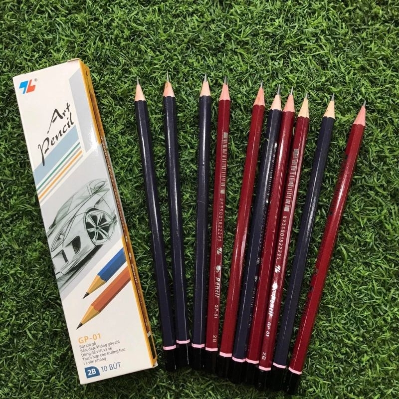 Hộp 10 Bút Chì Thiên Long Kèm Đầu Tẩy , Chì HB-2B