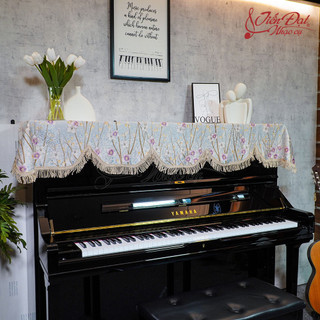 Khăn phủ đàn piano họa tiết cành đào, tua rua xoắn ku-021