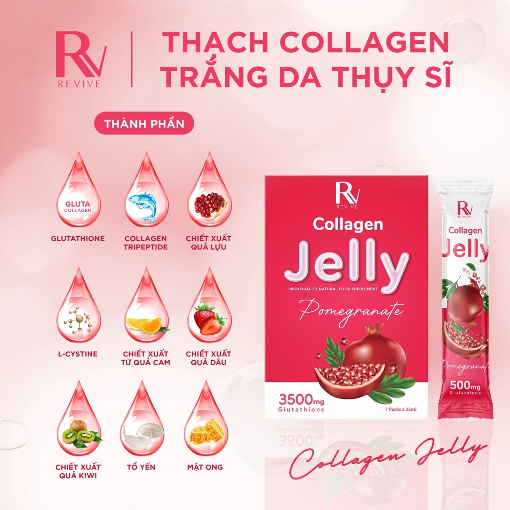 Thạch Collagen Trắng Da Thụy Sĩ, Thạch Lựu Collagen Jelly Pomegranate Dưỡng Trắng Da Toàn Thân Hộp 7 Gói