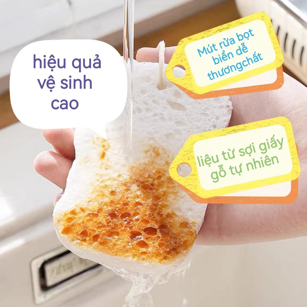 Mút rửa bọt biển dễ thương, chất liệu từ sợi giấy gỗ tự nhiên, hiệu quả vệ sinh cao