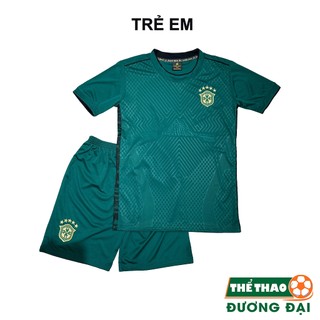 Quần Áo Bóng Đá Trẻ Em Đồ Đá Banh Cho Bé ĐT Brazil Xanh Rêu Thun Lạnh Cao Cấp Thể Thao Đương Đại