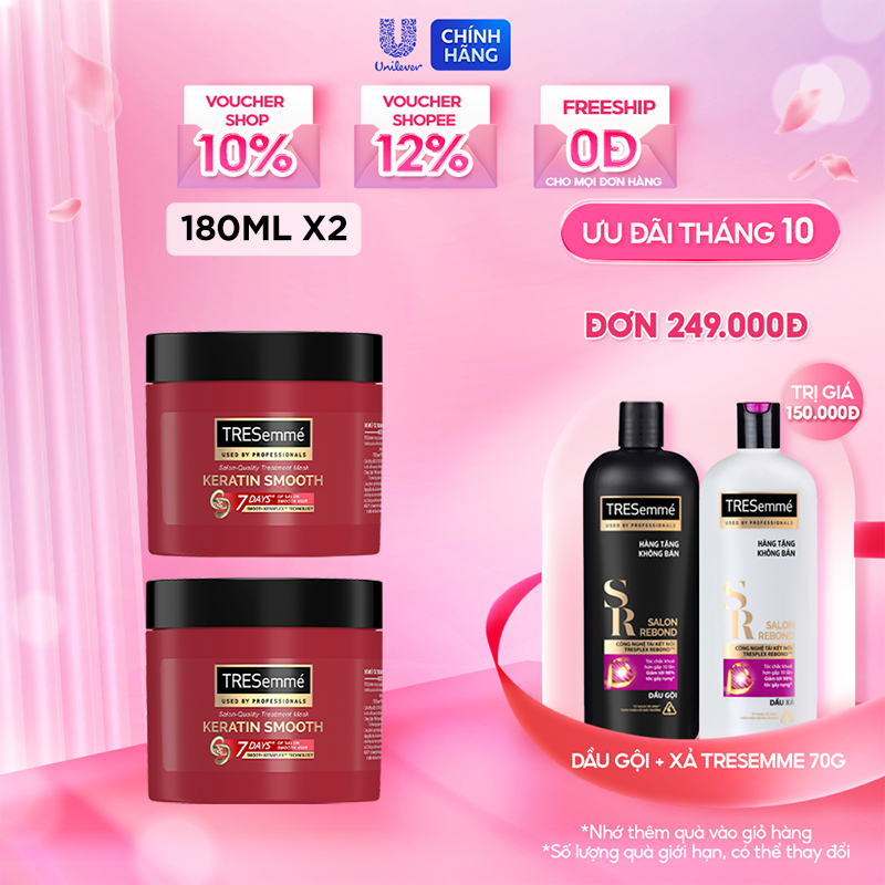 Combo 2 Kem ủ TRESemmé Keratin Smooth Tinh Dầu Argan Vào nếp suôn mượt 180ML/ hộp