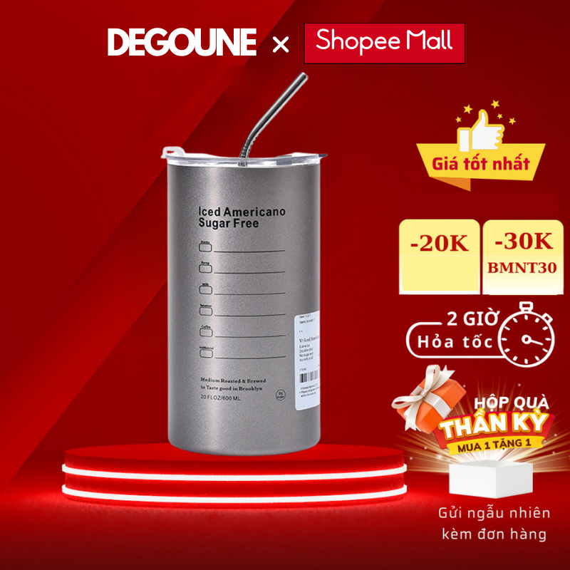 Ly Giữ Nhiệt Iced DEGOUNE Tặng Kèm Ống Hút Inox 304 Cao Cấp Không Gỉ Tiện Lợi 600ML