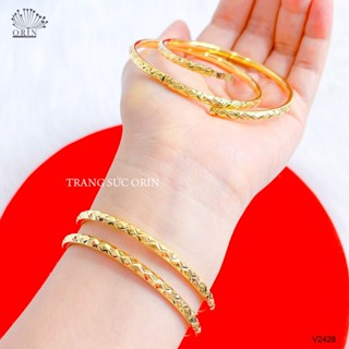 Bộ 2 vòng tay, vòng bọng, khắc lưới có khóa thiết kế cao cấp Orin V2428