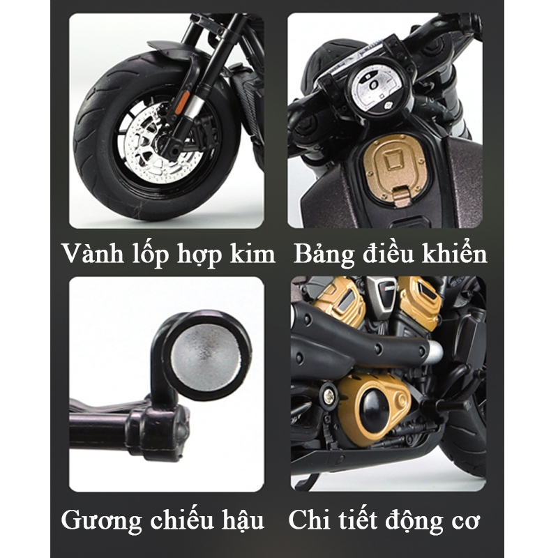 Mô hình xe mô tô Harley Davidson Sprotsters KAVY bằng hợp kim có nhạc và đèn chạy cót tỷ lệ 1:12