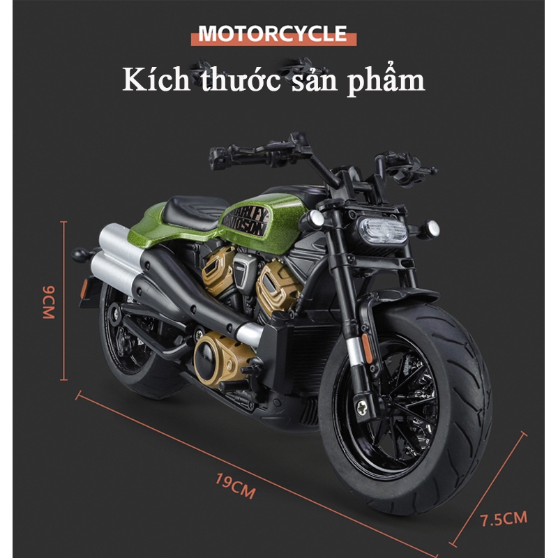 Mô hình xe mô tô Harley Davidson Sprotsters KAVY bằng hợp kim có nhạc và đèn chạy cót tỷ lệ 1:12