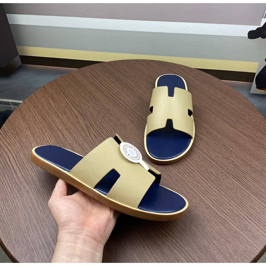 Dép lê quai ngang HM đế gỗ - dép da Hermes qai be đế xanh siêu hot_HOT2023