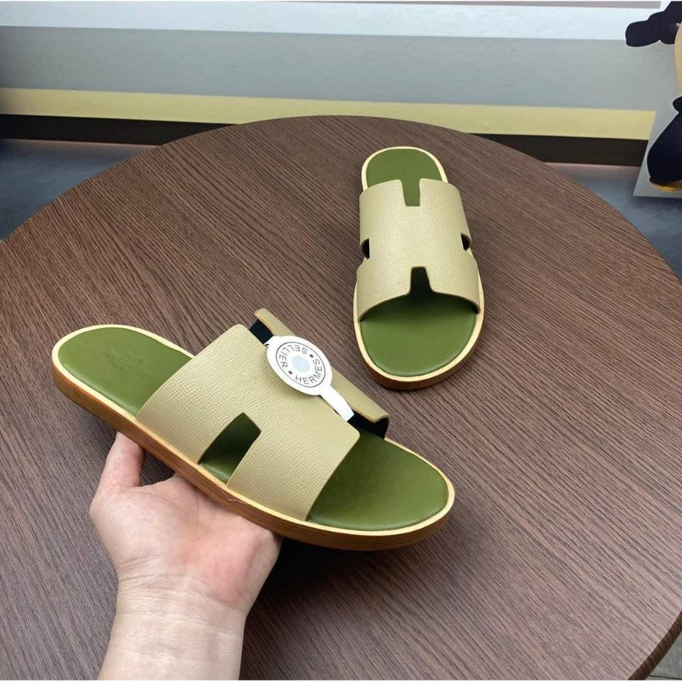 Dép lê quai ngang HM đế gỗ - dép da Hermes qai be đế xanh siêu hot_HOT2023