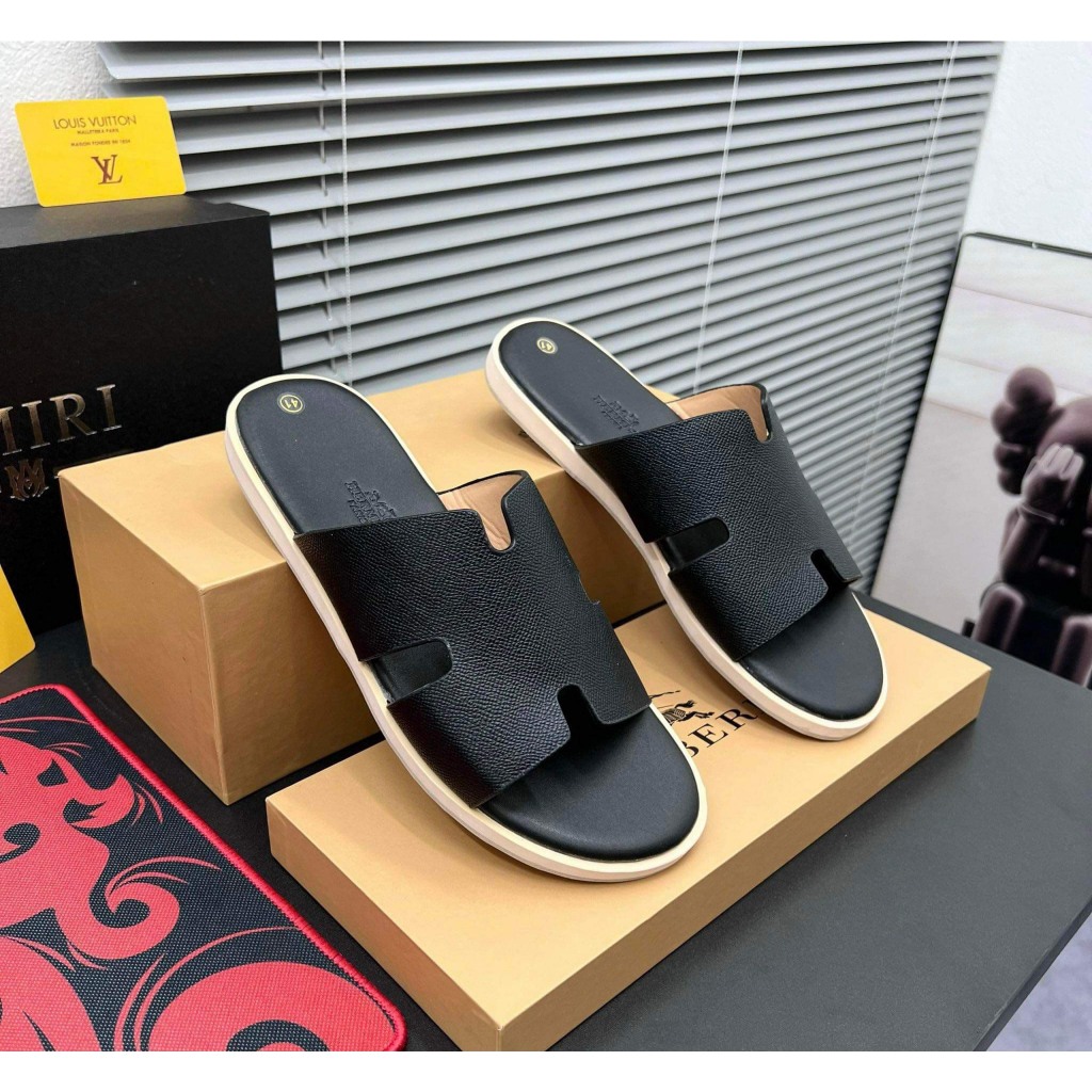 Dép lê quai ngang HM đế gỗ - dép da Hermes qai be đế xanh siêu hot_HOT2023