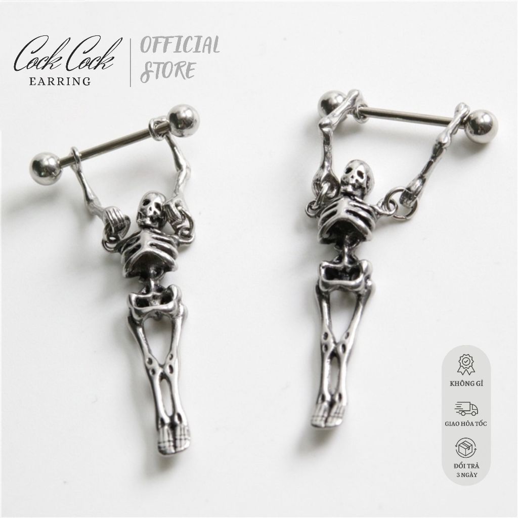 Khuyên tai xỏ lỗ bộ xương thép titan không gỉ kiểu dáng unisex- CockCock