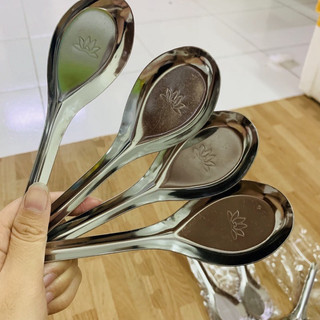 Combo 10 thìa phở bằng inox loại đẹp bông sen không gỉ, thìa ăn phở, ăn cơm inox loại đẹp dày dặn