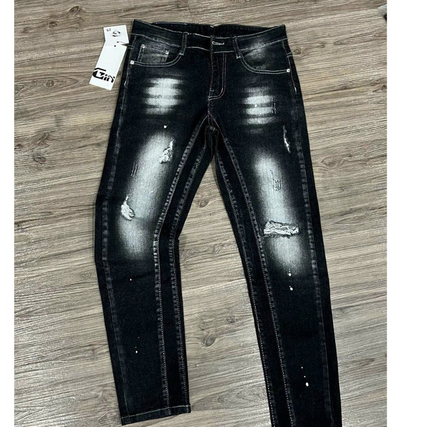 Quần bò jean nam dài xanh đen thêu LÁ PHONG ĐỎ may mắn đẹp,kiểu vẩy sơn cá tính thời gian chất co giãn tốt