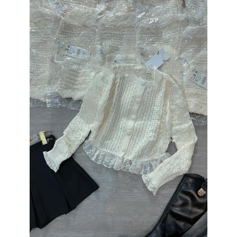 Áo Len Dài Tay Cài Khuy Bọc Pha Ren Siêu Hot