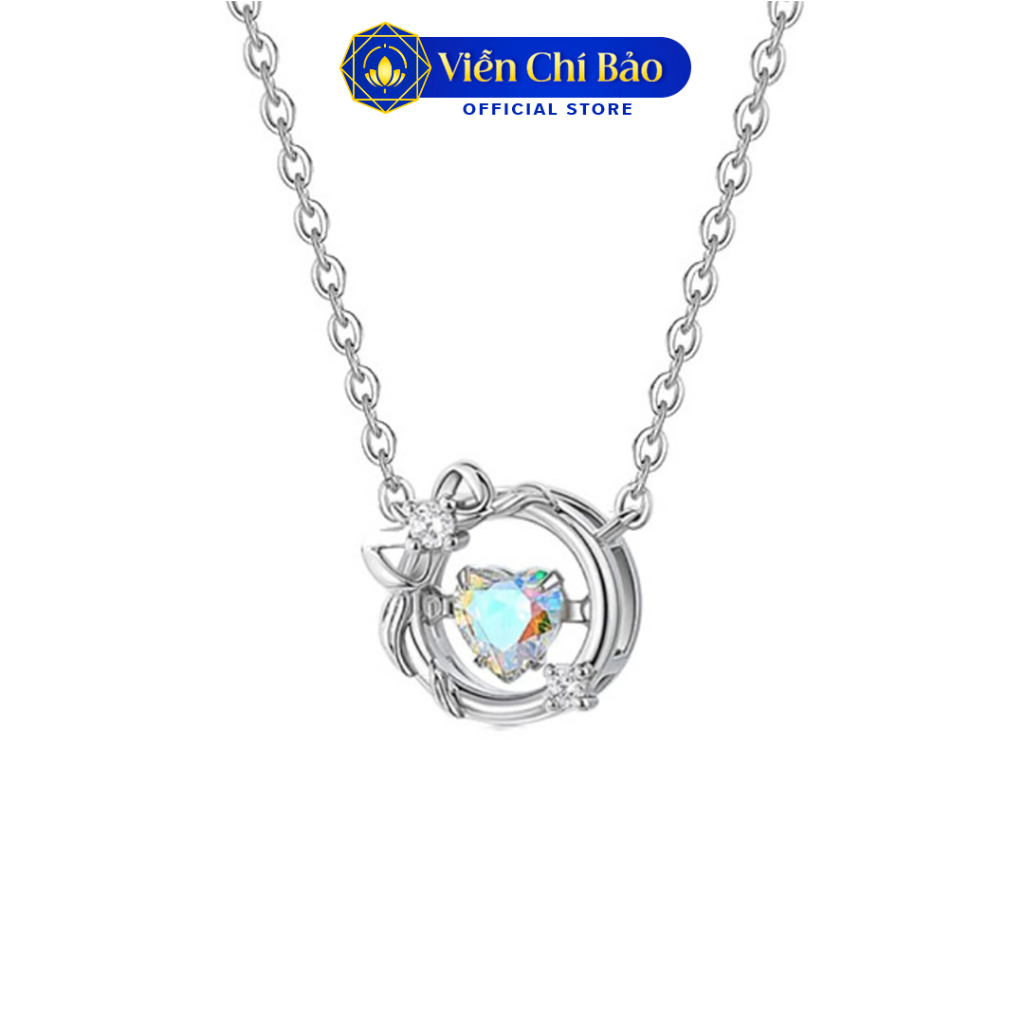 Dây chuyền bạc nữ hình nơ tròn đá trái tim xi kim bạc 925 - Viễn Chí Bảo D400917