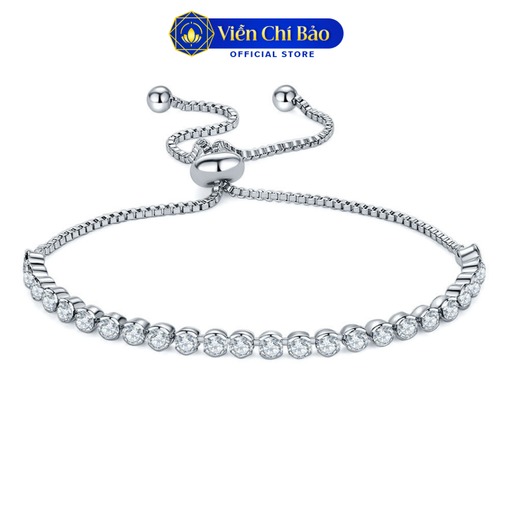 Lắc tay bạc nữ DORIS vòng tay dây rút bạc ý 925 cao cấp đính đá tròn Viễn Chí Bảo L400759-1