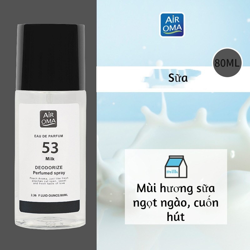 Xịt Thơm Quần Áo Air Oma Nước Hoa Dung Tích 80ml Nhẹ Nhàng Thanh Lịch, Nước Hoa Xịt Quần Áo Thơm Lâu Tươi Mát Cả Ngày.