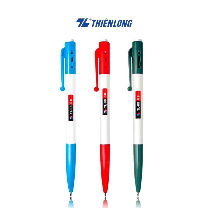 Combo 5/10/20 Bút bi Thiên Long TL-08 ngòi 0.8mm mực xanh/đỏ/đen thiết kế tối giản, dễ sử dụng, dạng bấm cò