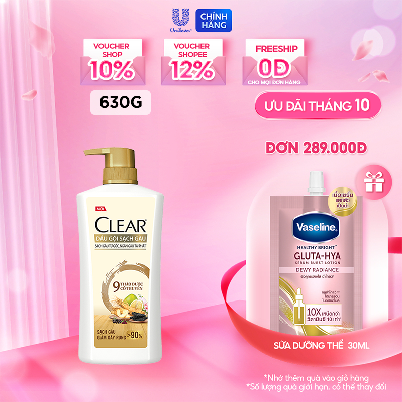 Dầu Gội CLEAR 9 Thảo Dược Cổ Truyền Sạch Gàu Giảm Gãy Rụng 630G