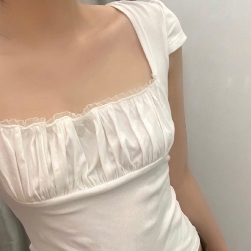 Áo babytee tiểu thư tay ngắn cổ vuông đính nơ dễ thương By.Nana