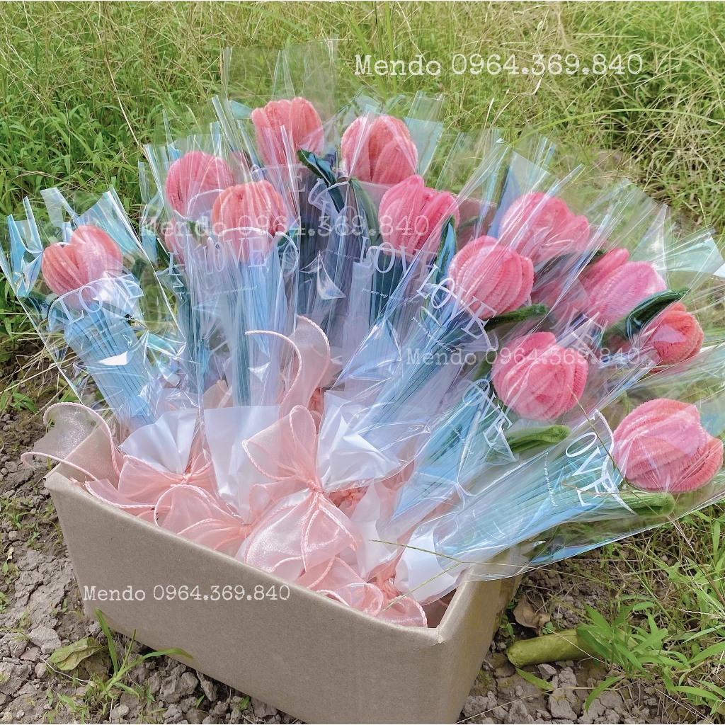 SET 10 Túi Đựng Hoa 1 Bông Trắng Chữ LOVE KT 44.5x12 - Một Chút Cute Store
