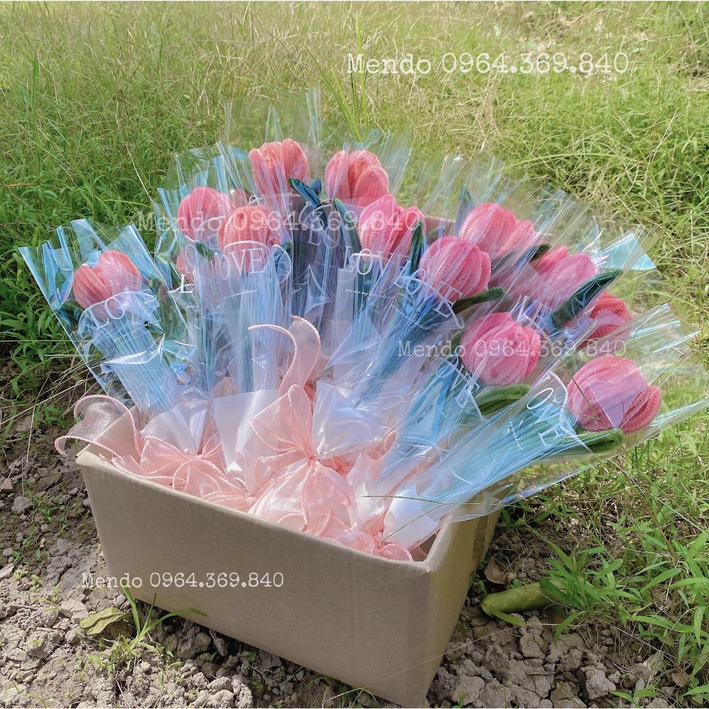 SET 10 Túi Đựng Hoa 1 Bông Trắng Chữ LOVE KT 44.5x12 - Một Chút Cute Store