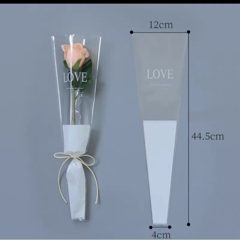 SET 10 Túi Đựng Hoa 1 Bông Trắng Chữ LOVE KT 44.5x12 - Một Chút Cute Store