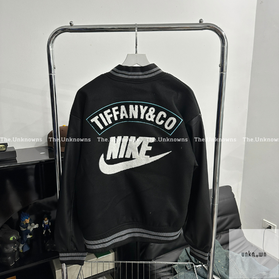 👑👑-Áo Khoác Varsity Jacker N!KE x T.iffany Co,Áo Varsity Jacket N!KE phối tay da logo thêu cao cấp