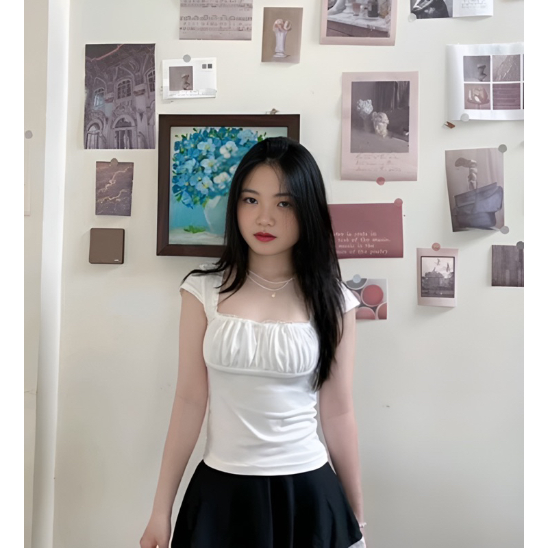 Áo babytee tiểu thư tay ngắn cổ vuông đính nơ dễ thương By.Nana