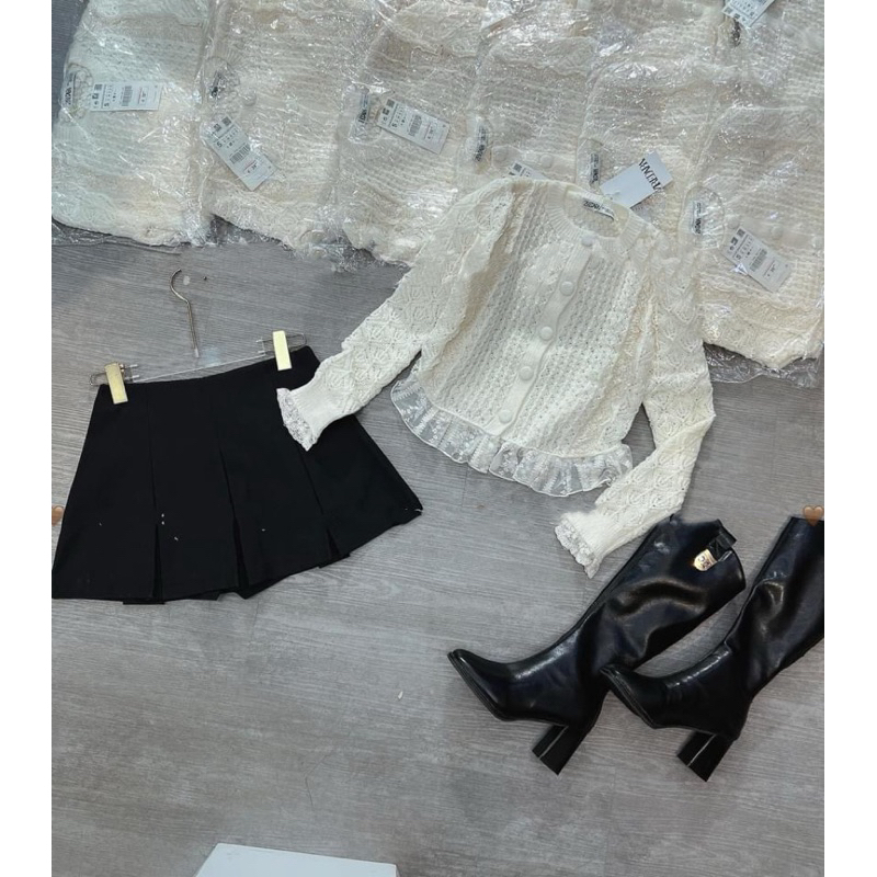 Áo Len Dài Tay Cài Khuy Bọc Pha Ren Siêu Hot