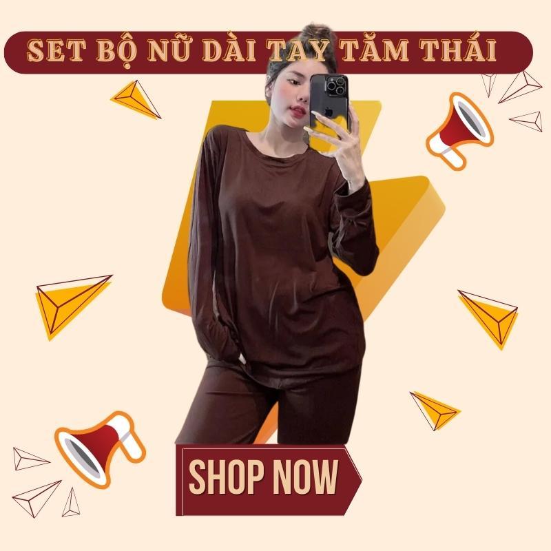 Set Bộ Nữ Dài Tay Tăm Thái, Bộ Quần Áo Nữ Mặc Nhà Cổ Tròn Co Giãn Năng Động Thu Đông VIETCEN