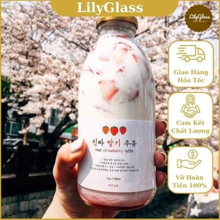 Chai thuỷ tinh 330ml 500ml nắp kim loại màu bạc đựng nước ép, detox, cafe...350ml ~ 500ml - Tặng Kèm Sticker Kute