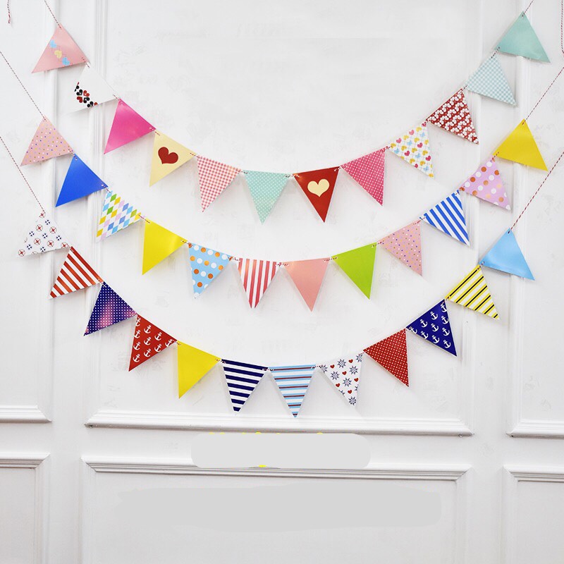 Dây cờ tam giác trang trí sinh nhật, party, khai trương, kỉ yếu, decor