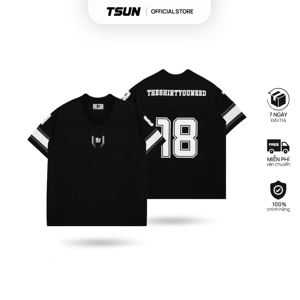 Áo Thun TSUN Football Tee - Đen - [UNISEX] - In - Raglan - Thể thao - Nam/Nữ