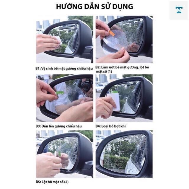 Combo 2 miếng dán nano gương ô tô chống đọng nước hình Oval