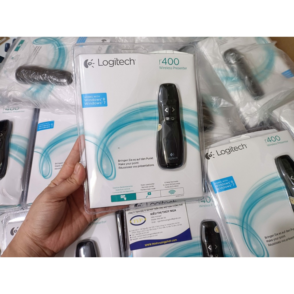 Bút trình chiếu từ xa Logitech R400 - Không dây USB 15m, nút bấm tiện lợi thương hiệu từ Thụy Sĩ - Hàng chính hãng