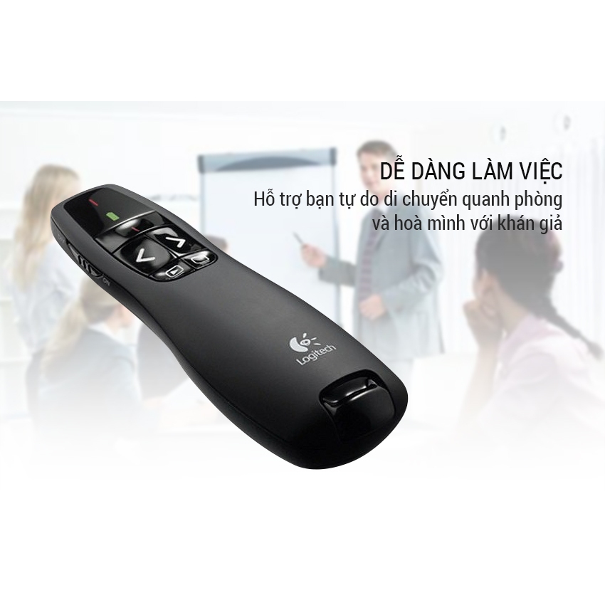 Bút trình chiếu từ xa Logitech R400 - Không dây USB 15m, nút bấm tiện lợi thương hiệu từ Thụy Sĩ - Hàng chính hãng