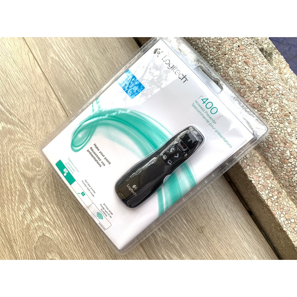 Bút trình chiếu từ xa Logitech R400 - Không dây USB 15m, nút bấm tiện lợi thương hiệu từ Thụy Sĩ - Hàng chính hãng