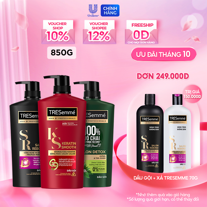 Dầu gội TRESemmé Chuyên nghiệp chuẩn Salon cho tóc chắc sạch, khỏe, mềm mượt 850g