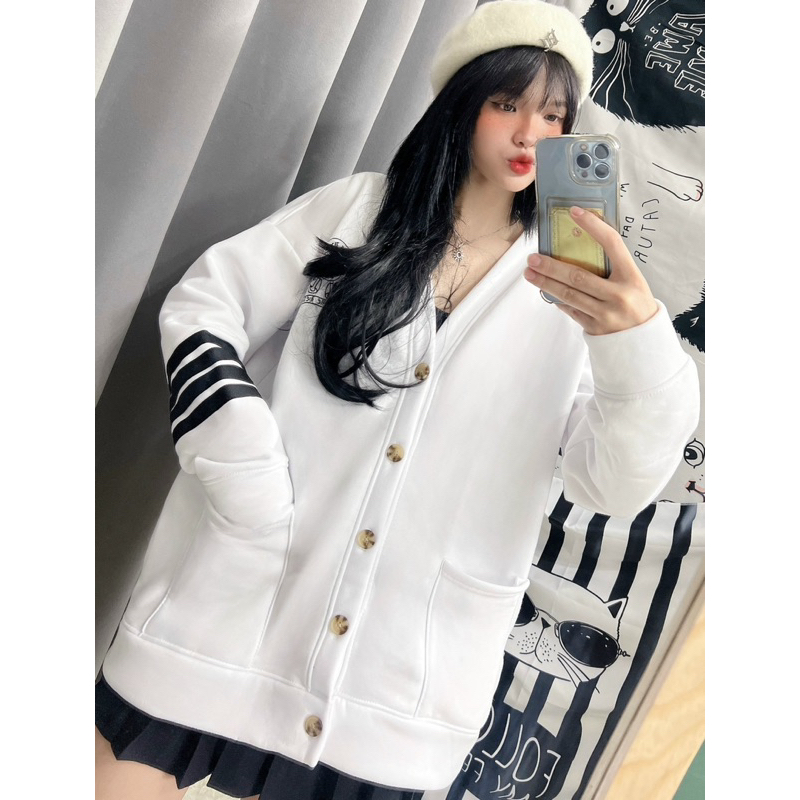 Áo Khoác Cadigan HÌNH THẬP 4 VẠCH  chất Nỉ cotton ,form rộng unisex phong cách Hàn Quốc - Bảo Ngọc Boutique