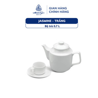 Bộ ấm trà sứ cao cấp minh long 0.7 l - jasmine - trắng