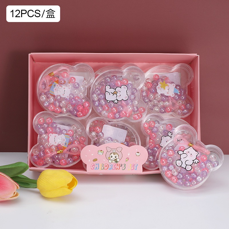 Bộ Xâu Vòng Tay, Vòng Cổ Hạt Cườm Cho Bé Hộp Gấu Xinh
