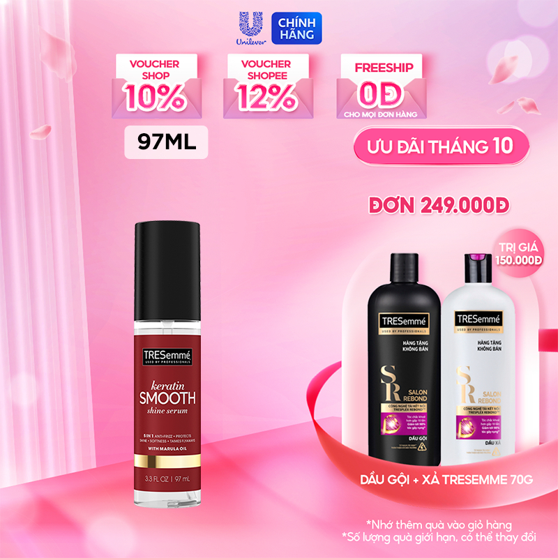 Serum Dưỡng Tóc TRESEMME Keratin Smooth Xịt Dưỡng tóc tạo kiểu Dầu Marula & Keratin Tóc Vào Nếp Bóng Mượt 97ml